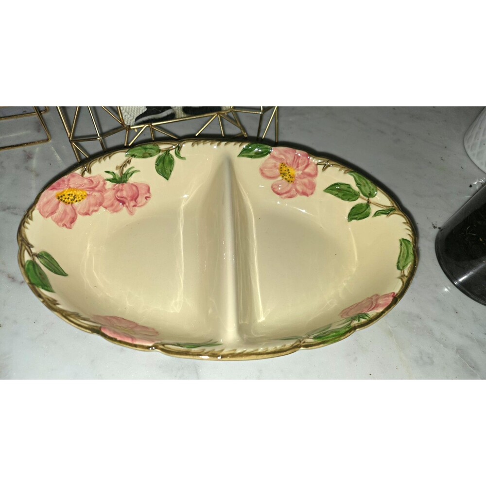 VTG Franciscan Earthenware Desert Rose Pattern Oval Divided Serving Dish/Bowl US